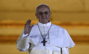 Newly elected Pope Francis, Cardinal Jorge Mario Bergoglio of Argentina appears on the balcony of St. Peter's Basilica at the Vatican