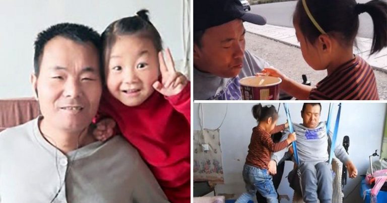 niña cuida a su padre inmóvil