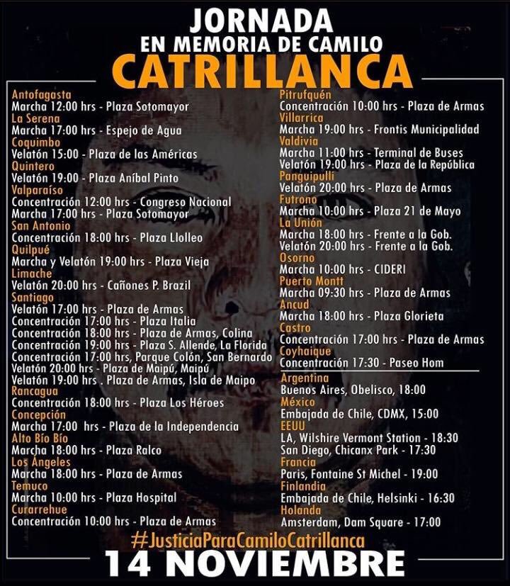 marchas por camilo catrillanca jueves 14 de noviembre