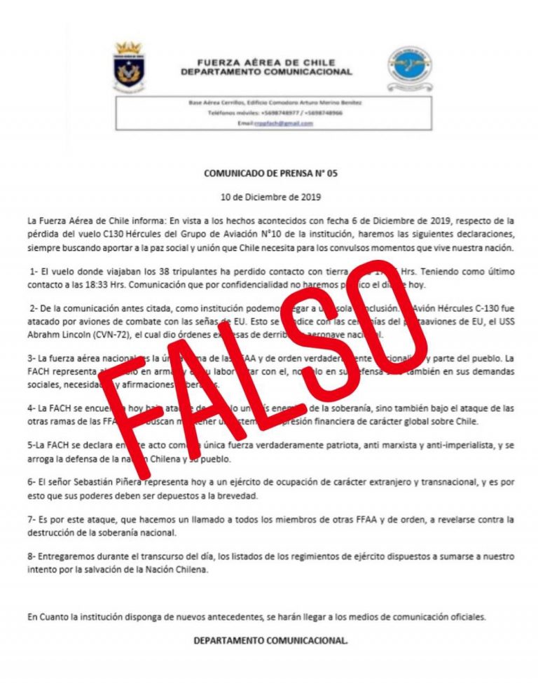 comunicado falso avion antartica