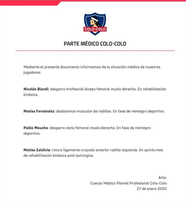 Matías Fernández se lesiona y quedará fuera de próximo partido de Colo Colo