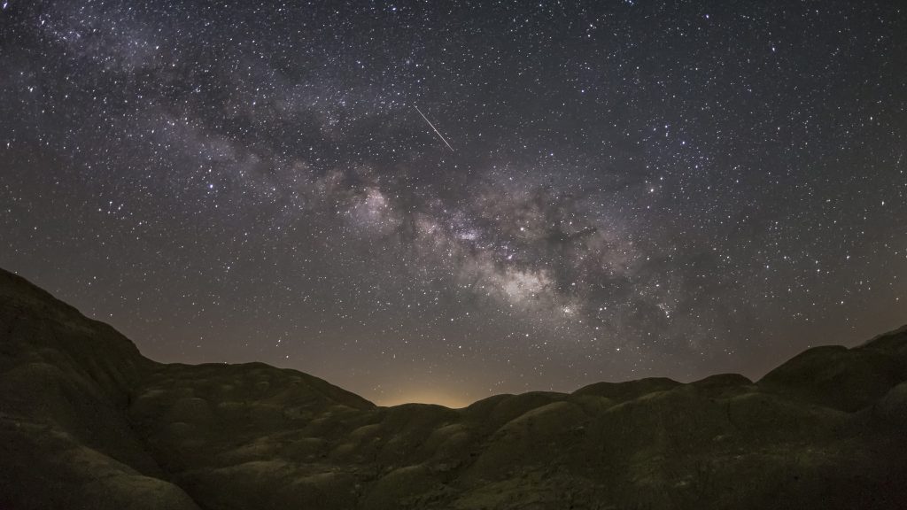 Lyrid Meteor And Milky Way Over A Mars Like Landscape