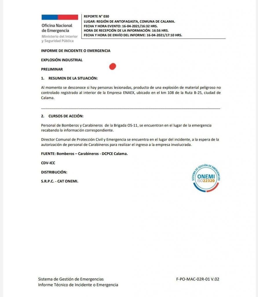 calama explosión enaex