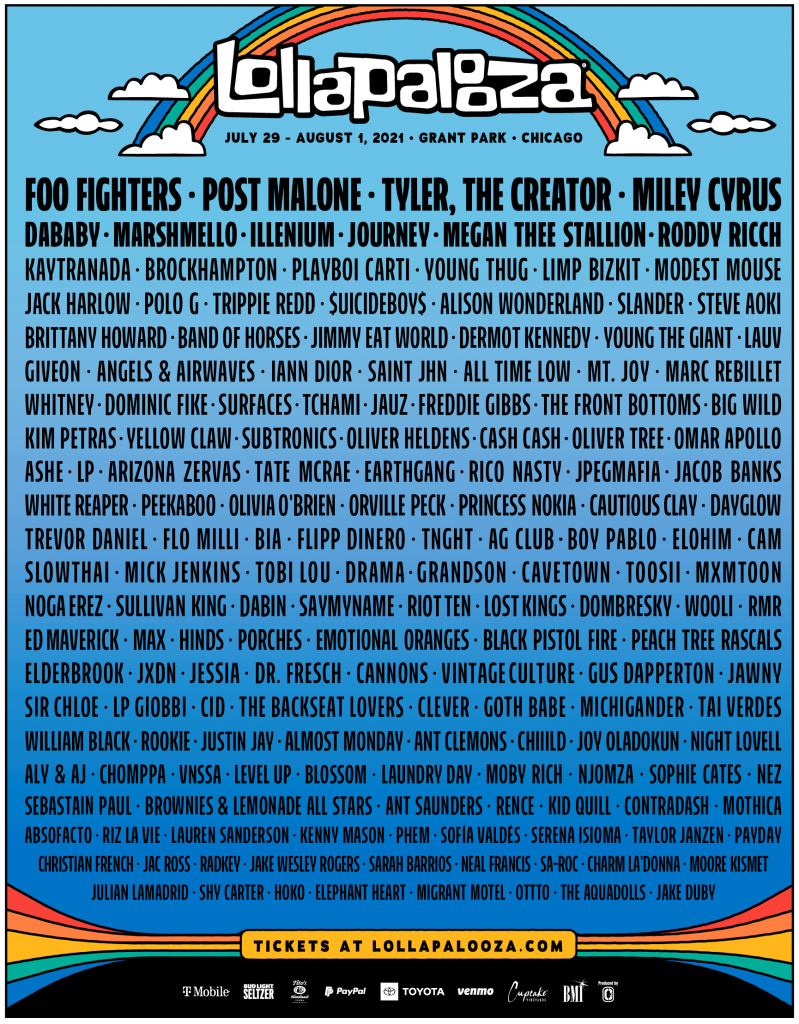 lollapalooza chicago 2021 lineup cartel chile foo fighters miley cyrus tyler the creator