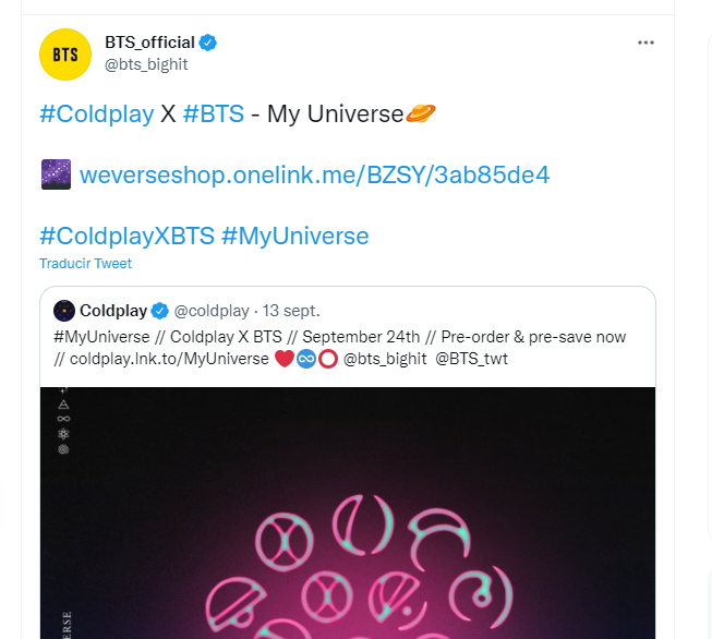BTS Coldplay Vía Twitter