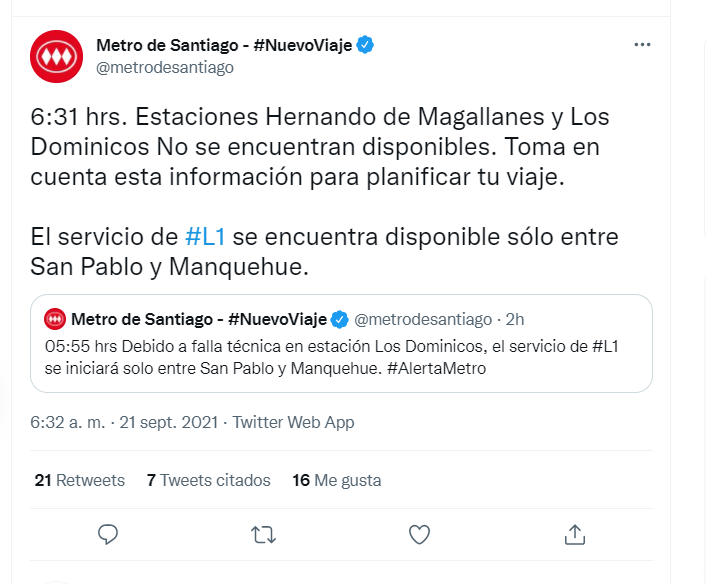 Metro De Santiago Vía Twitter