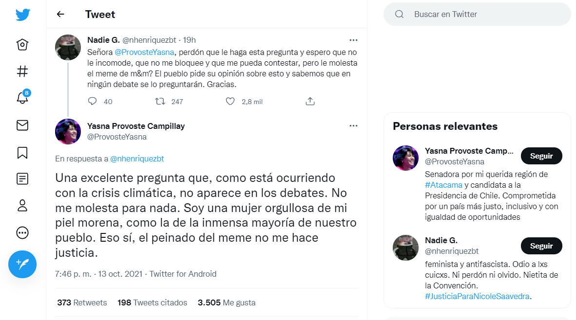 Nadie G + Yasna Provoste Vía Twitter