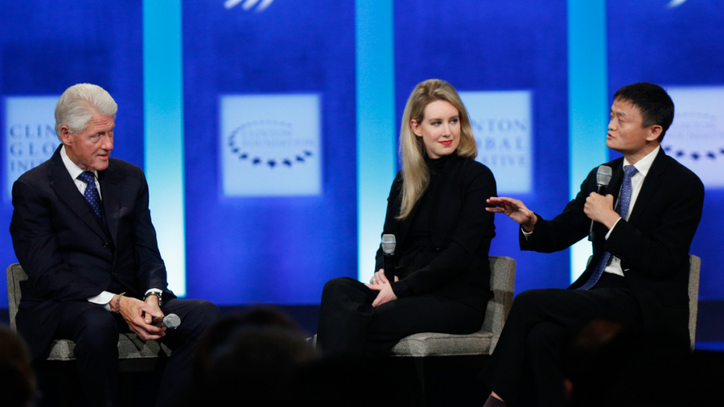 Bill Clinton, Elizabeth Holmes y Jack Ma