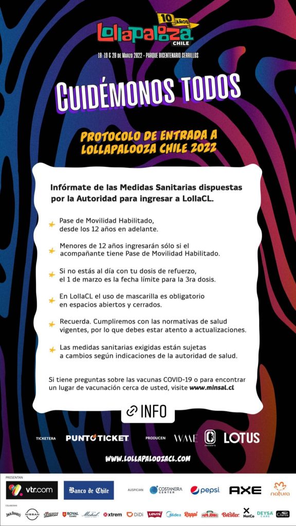 lollapalooza chile 2022 medidas sanitarias protocolos entradas