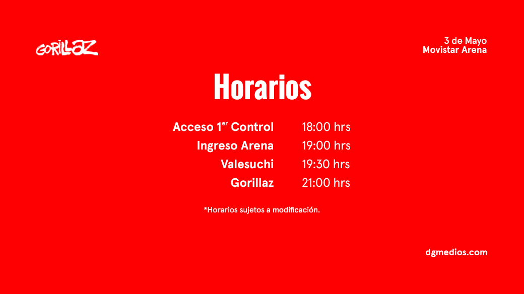 Horarios Gorillaz