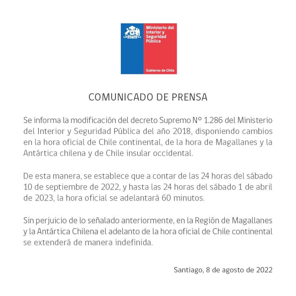 cambio de hora chile 2022