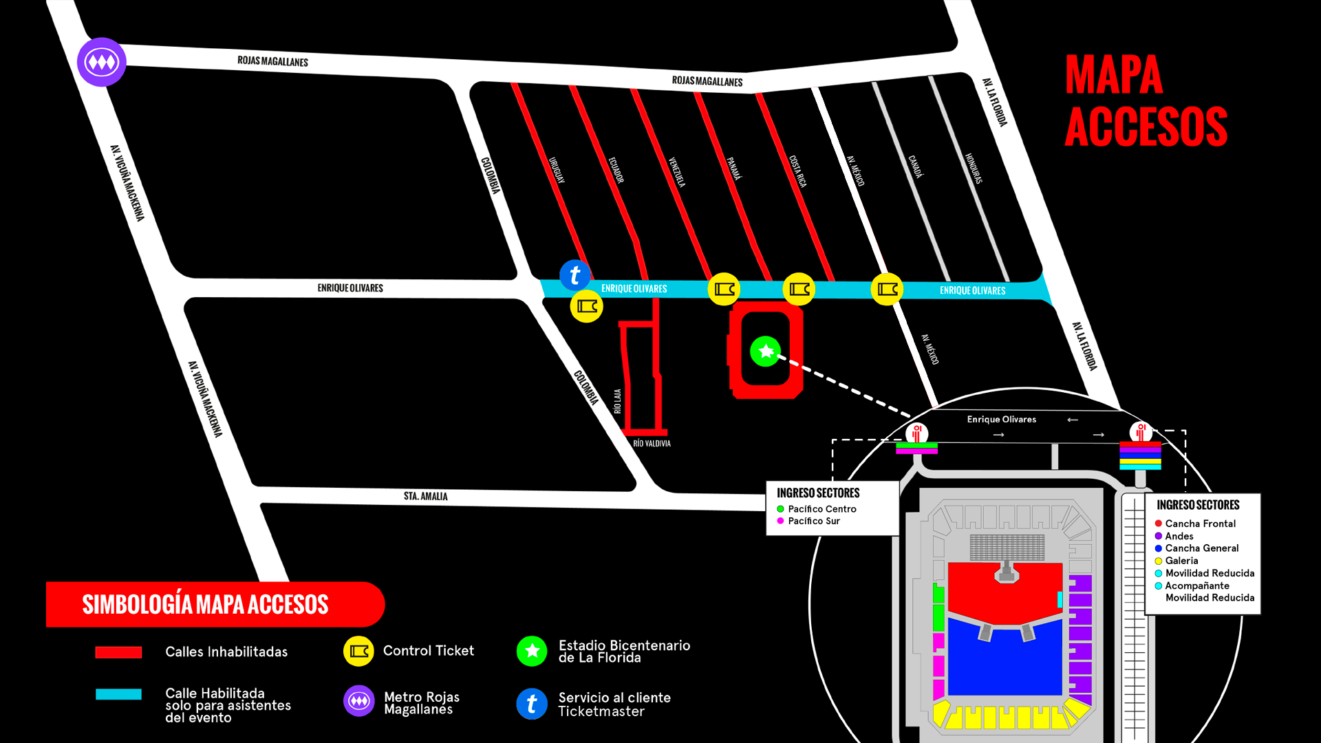 Mapa accesos Motley Crue + Def Leppard