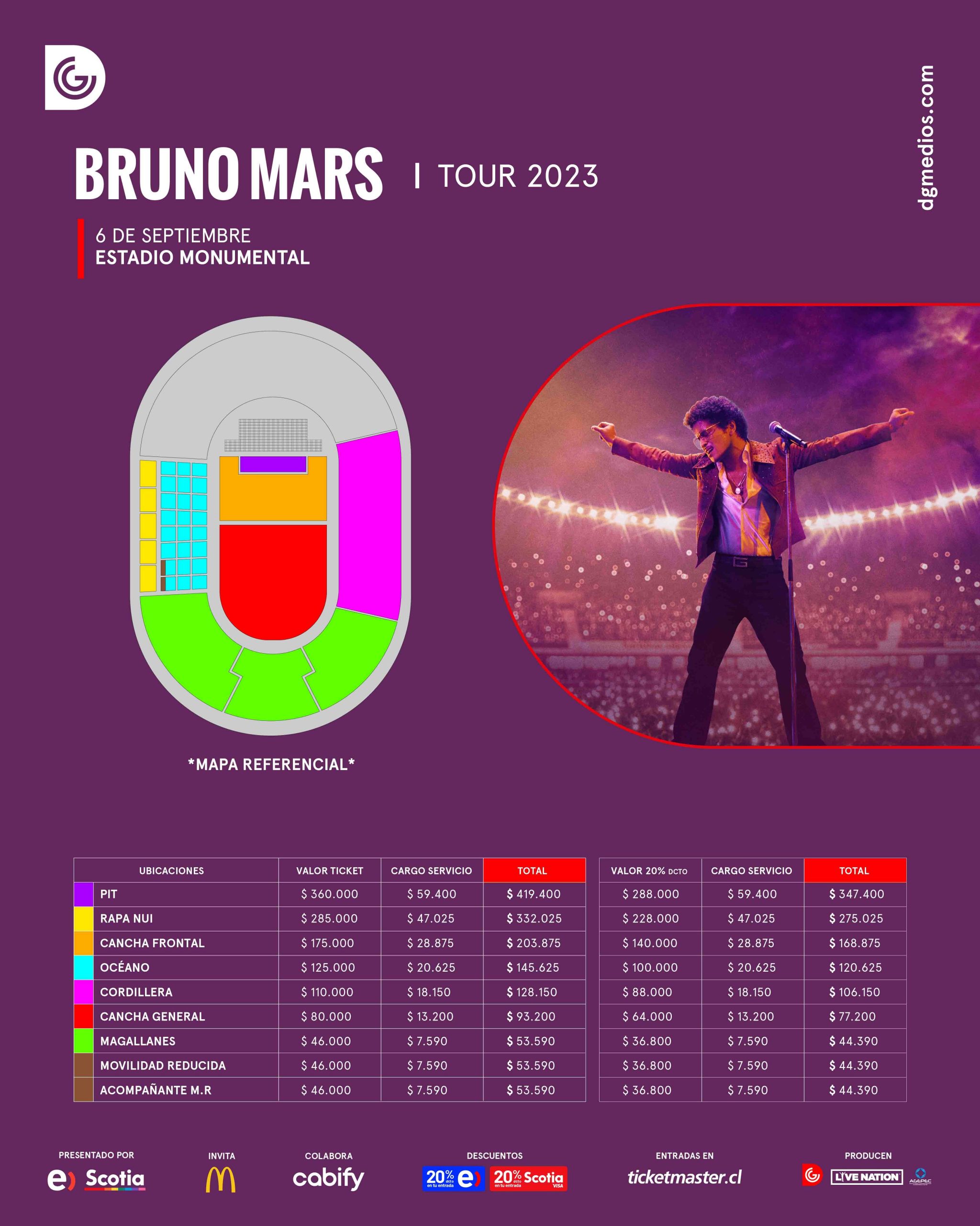 Entradas Bruno Mars Monumental y precios