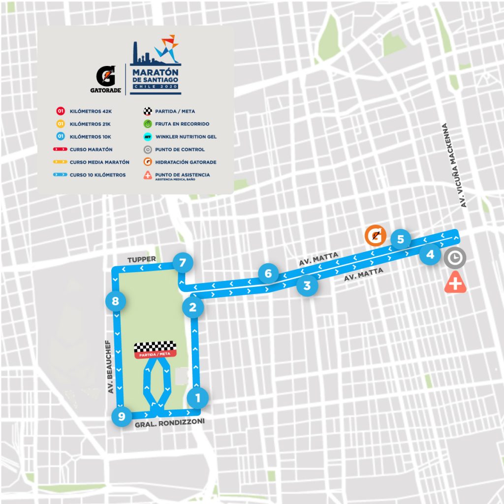 Recorrido 10 KM Maratón de Santiago