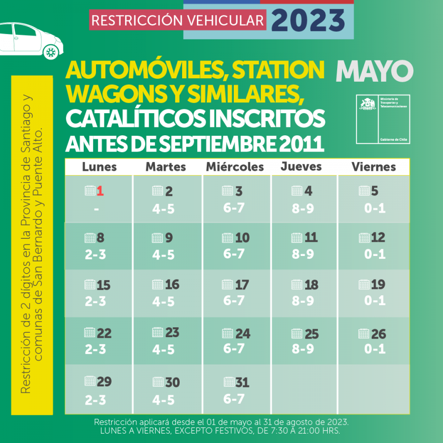 Restricción vehicular Calendario de mayo