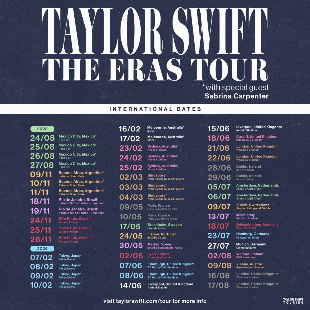 Con Shows Hasta 2024 Taylor Swift Anuncia Nuevas Fechas De Su Gira Y