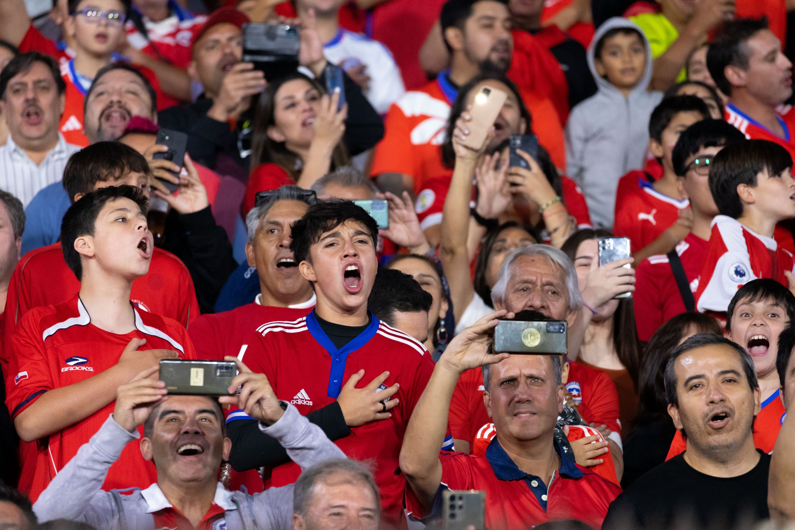 Hinchas de Chile en partido Amistoso. Foto: Sebastián Oria/Agencia Uno