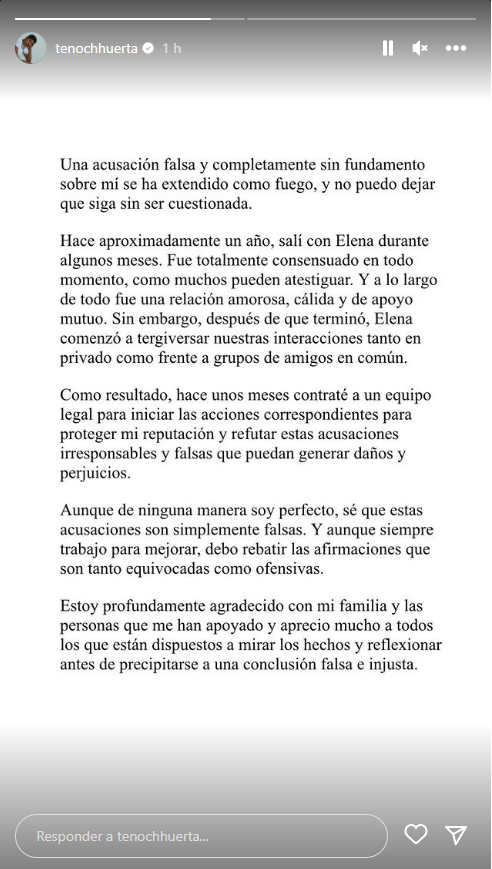 Respuesta de Tenoch Huerta a acusaciones