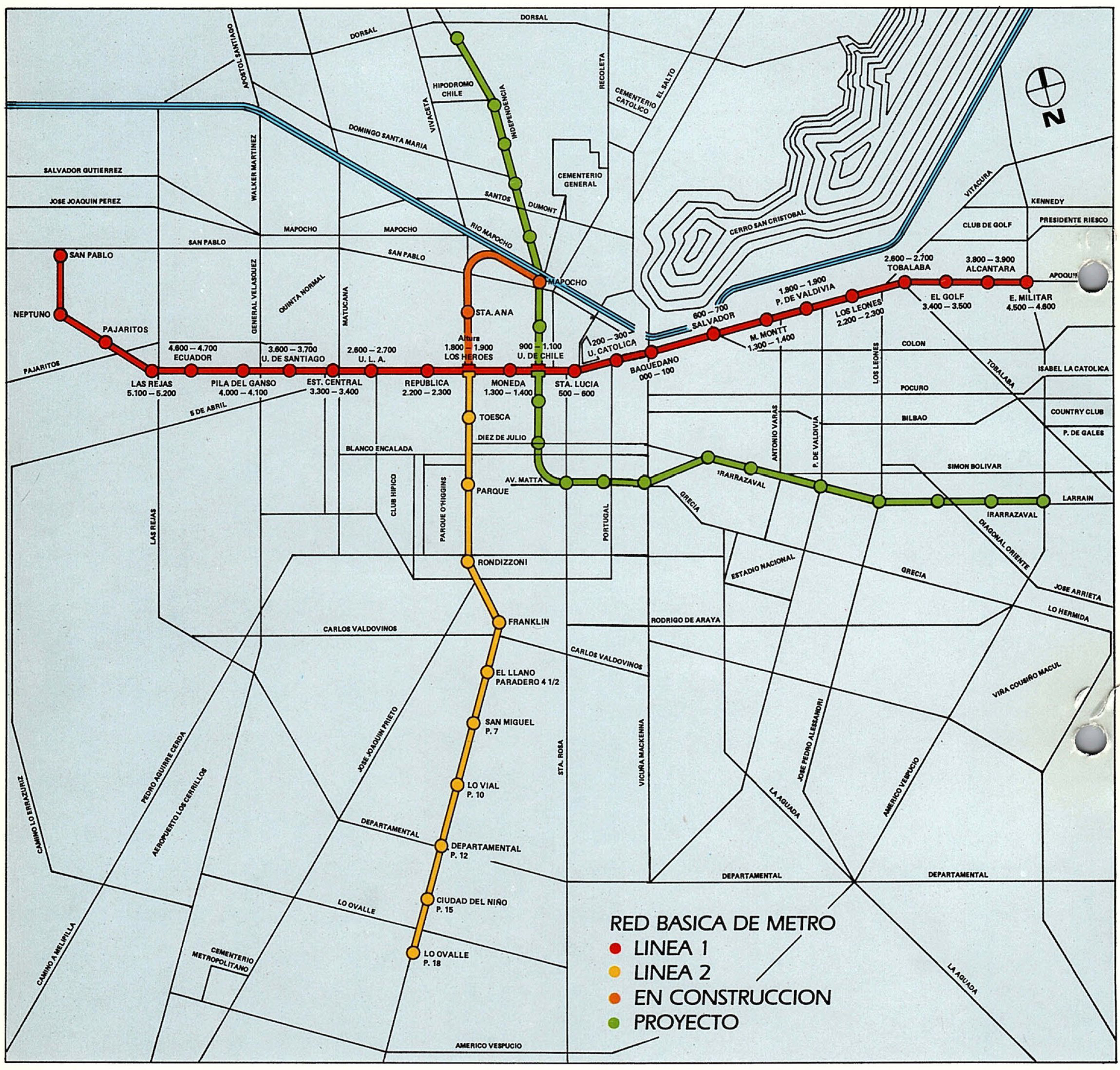 Mapa Metro de Santiago en 1985