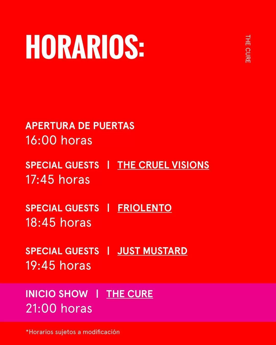 Horarios The Cure