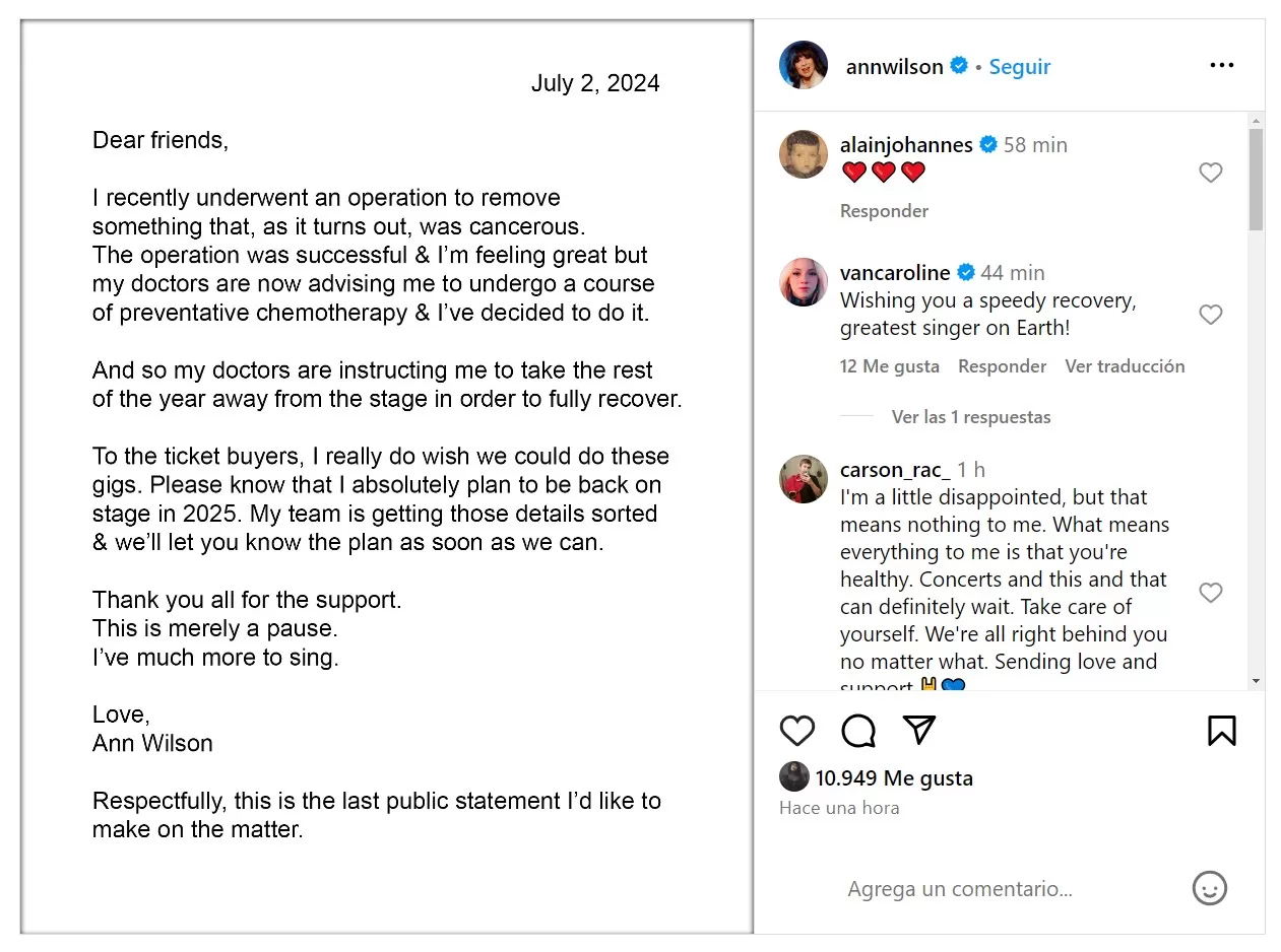 Comunicado Ann Wilson Heart