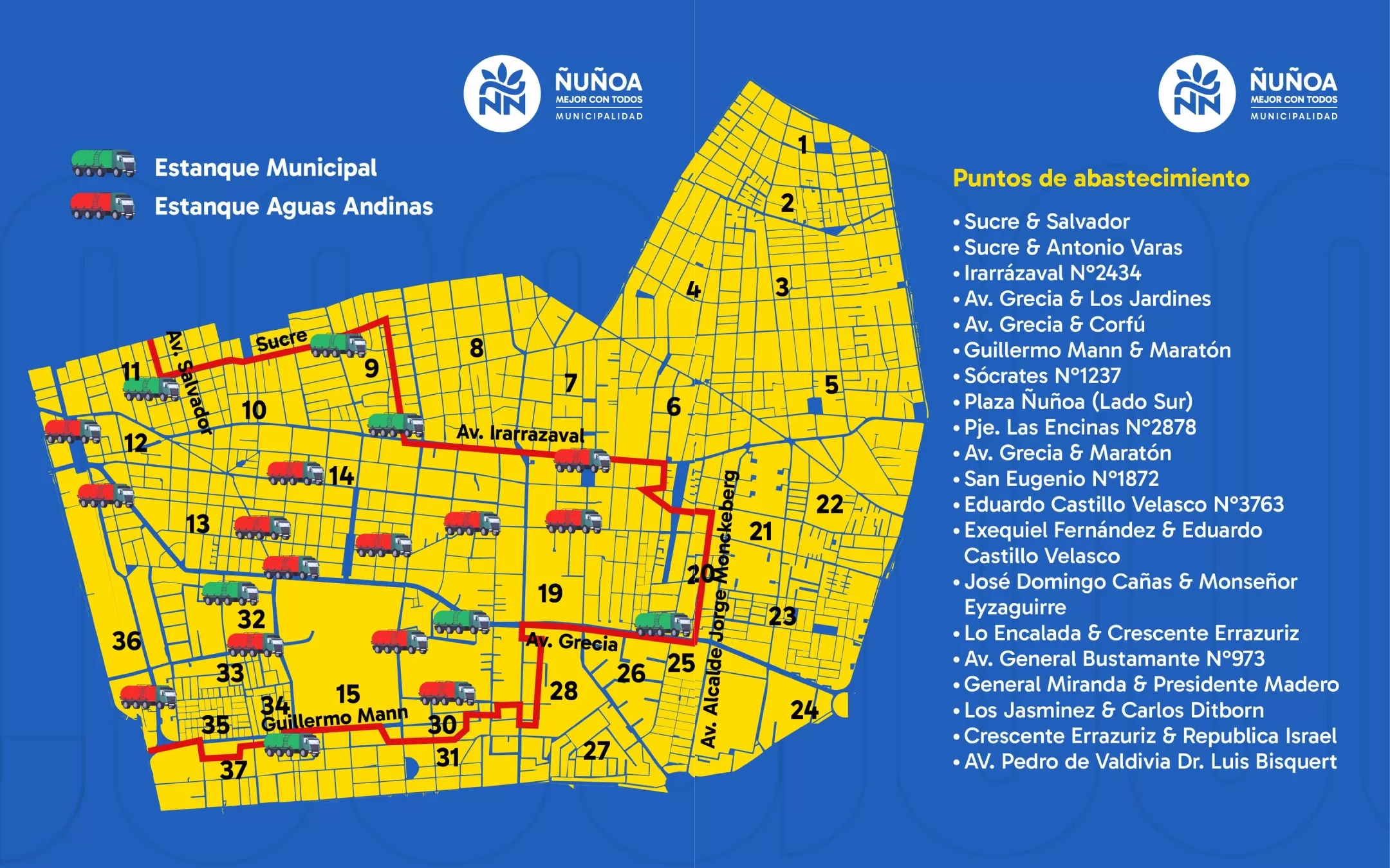 Mapa corte de Agua Ñuñoa