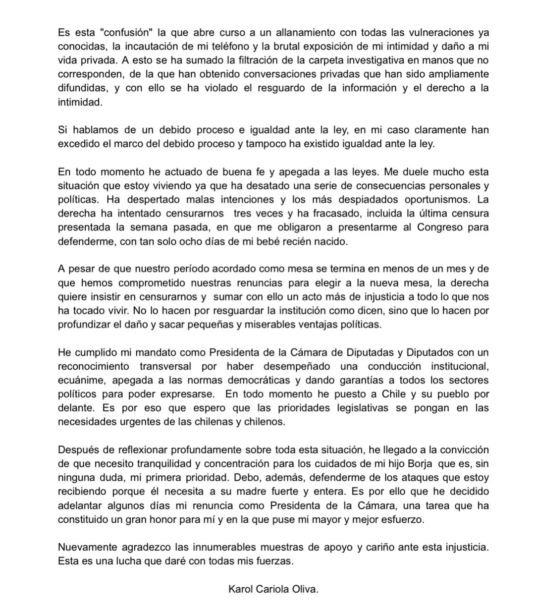 Comunicado Karol Cariola 2