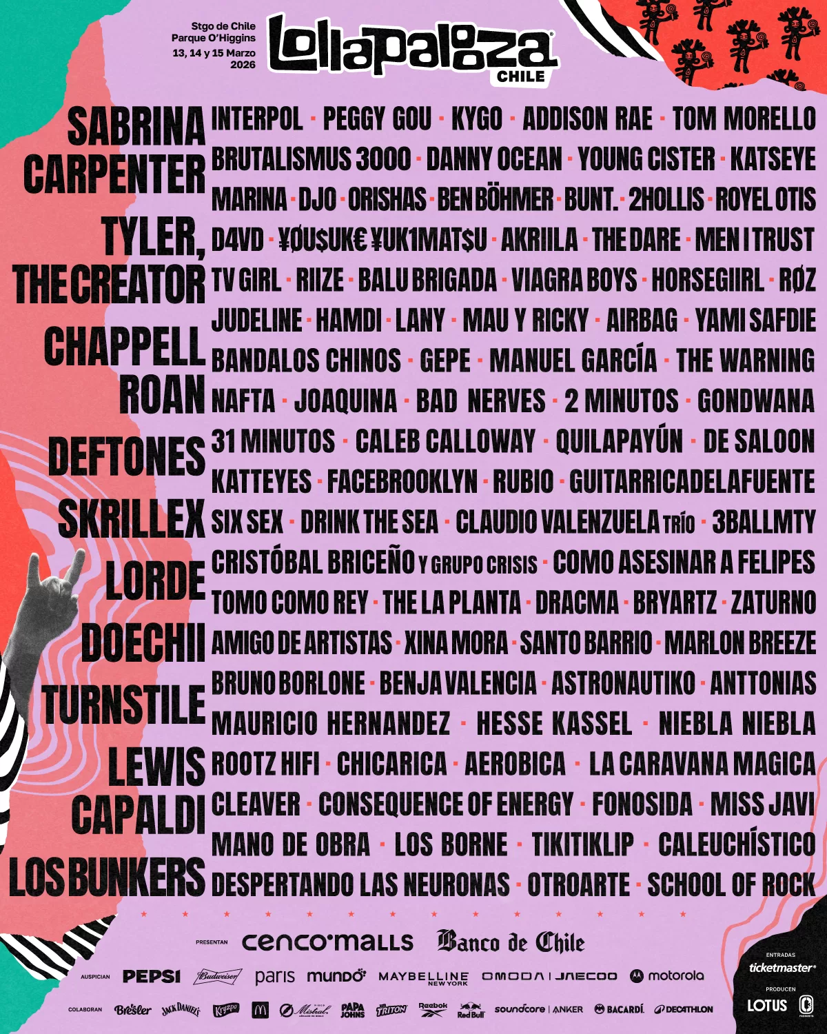 Cartel completo Lollapalooza Chile 2026