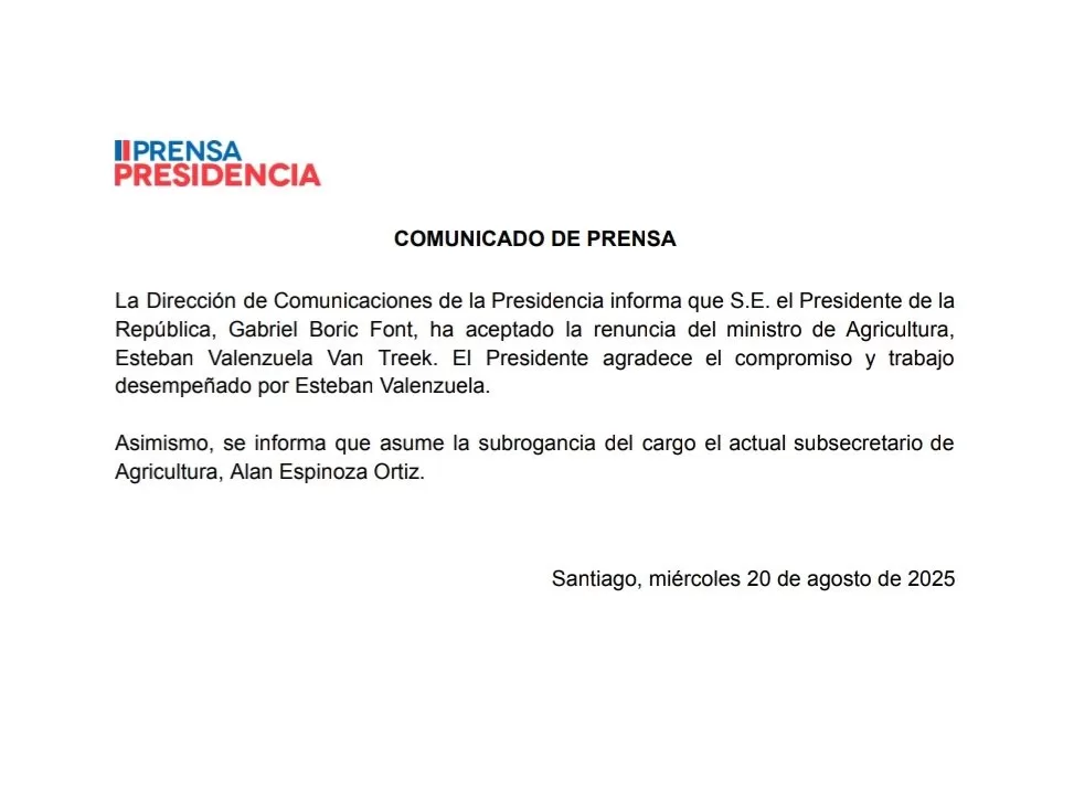 Renuncia Prensa Presidencia Ministerio Agricultura