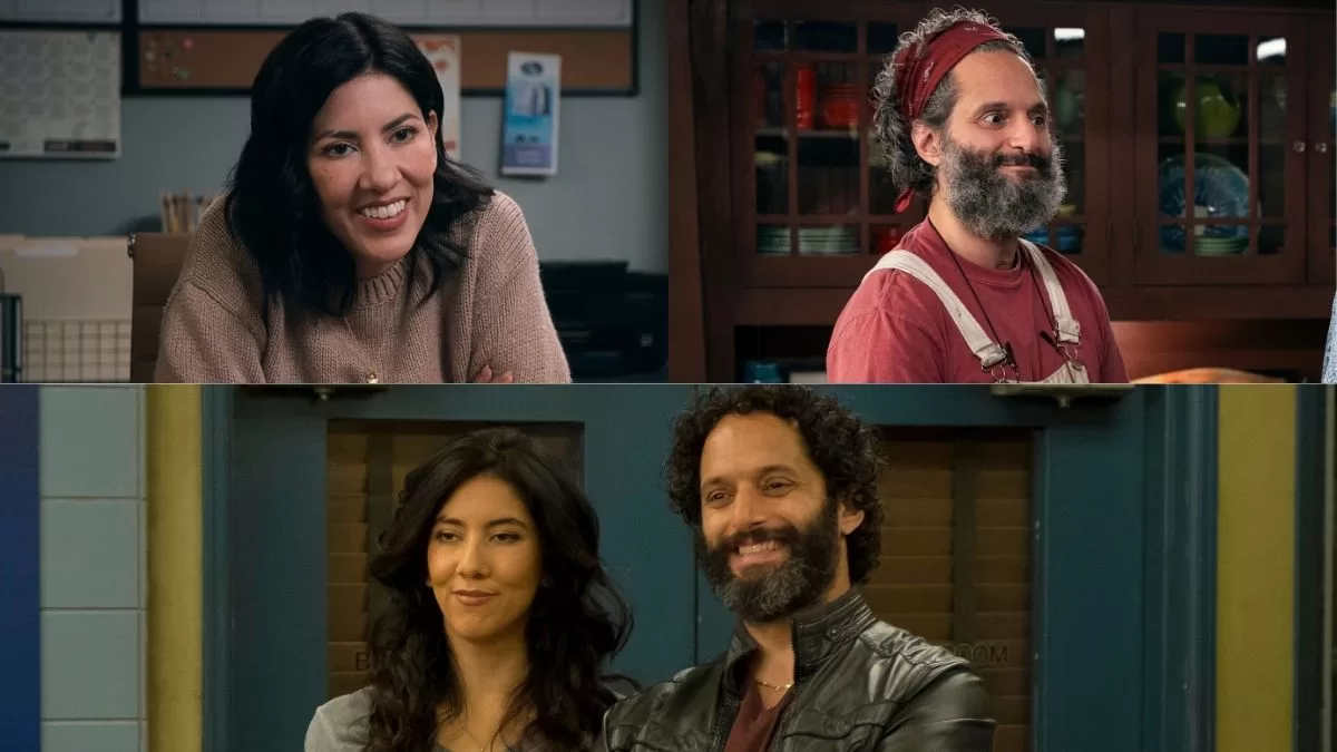Stephanie Beatriz en Jason Matzoukas. Arriba, en la segunda temporada de "Un hombre infiltrado". Abajo, en "Brooklyn Nine-Nine". 