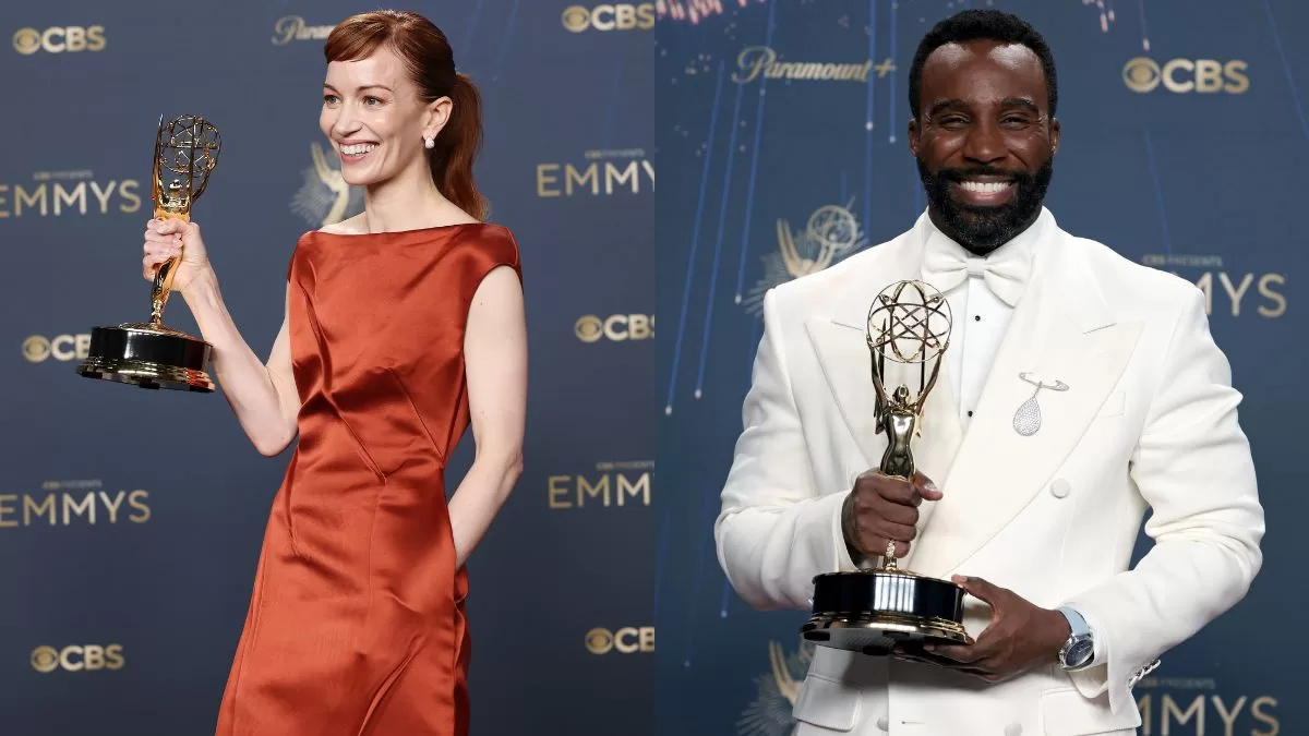 Britt Lower y Tramell Tillman con sus respectivos premios por "Severance. 