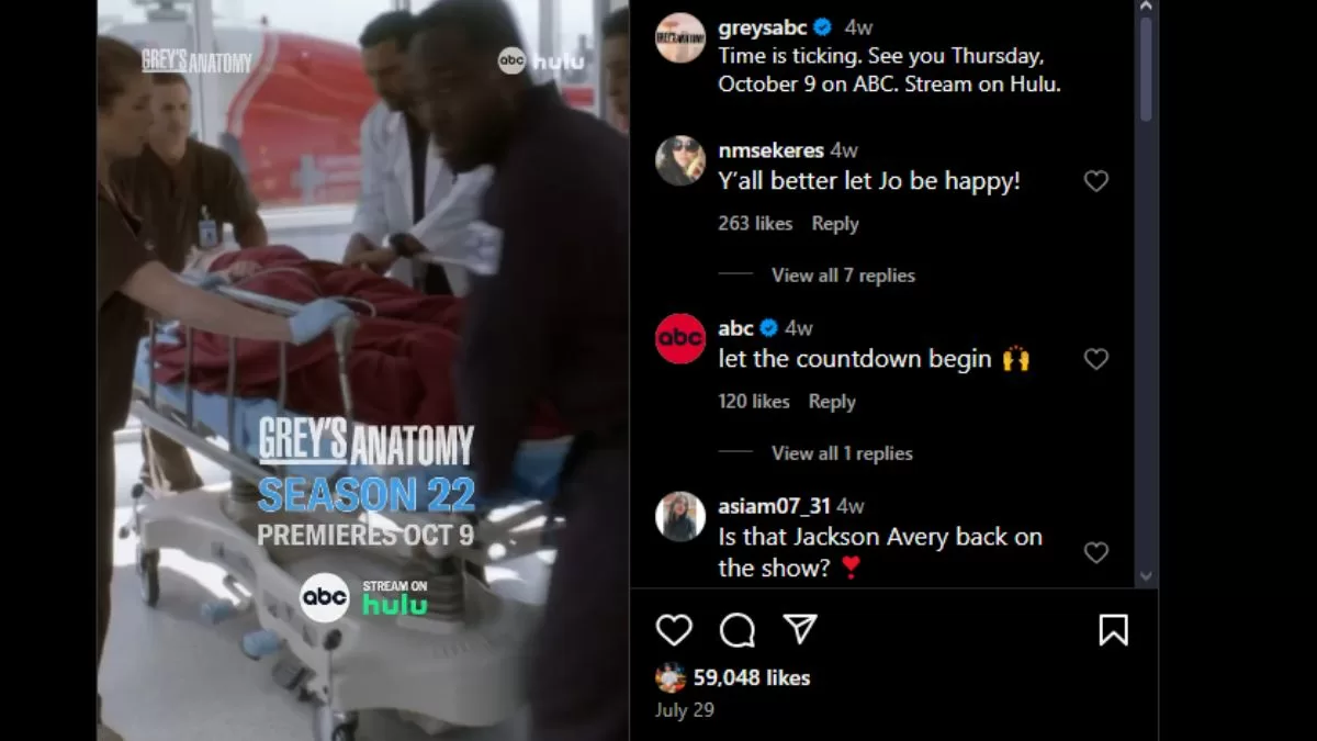 Post de Instagram de Grey's Anatomy.