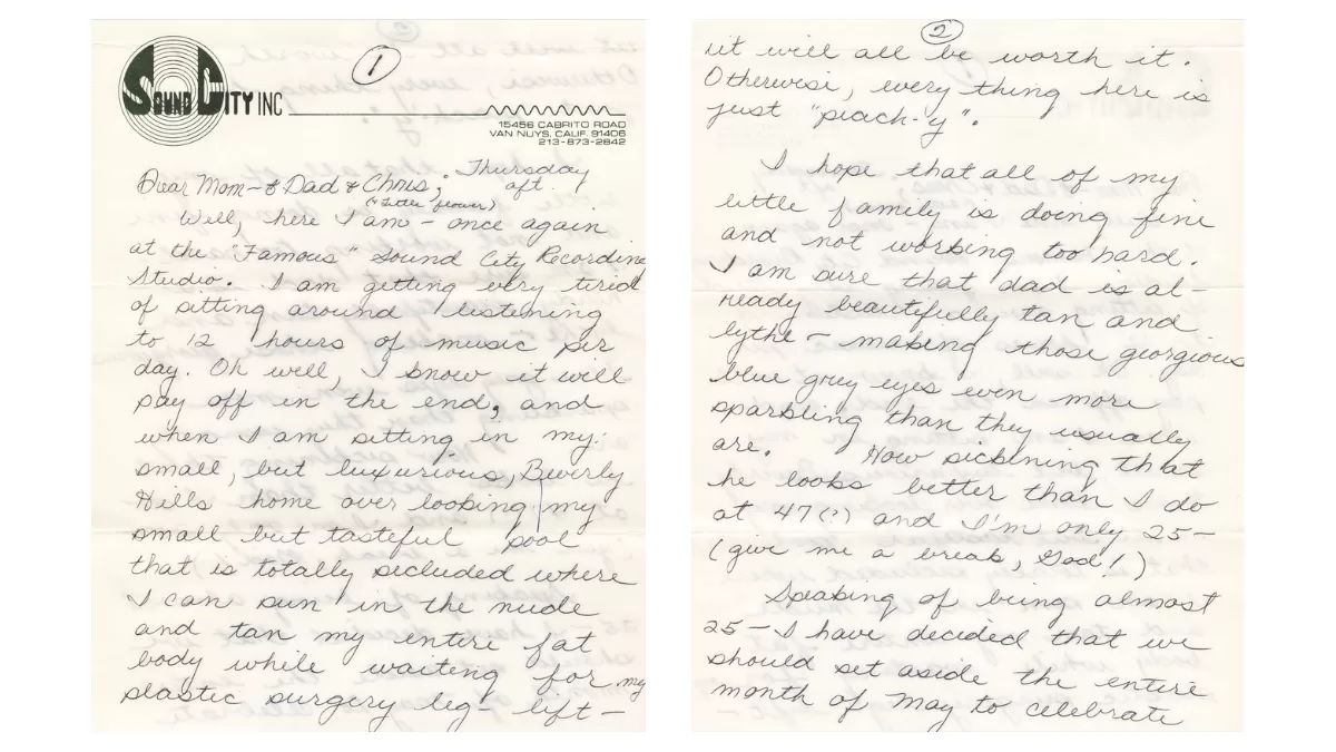 Primeras dos páginas de la carta de Stevie Nicks.