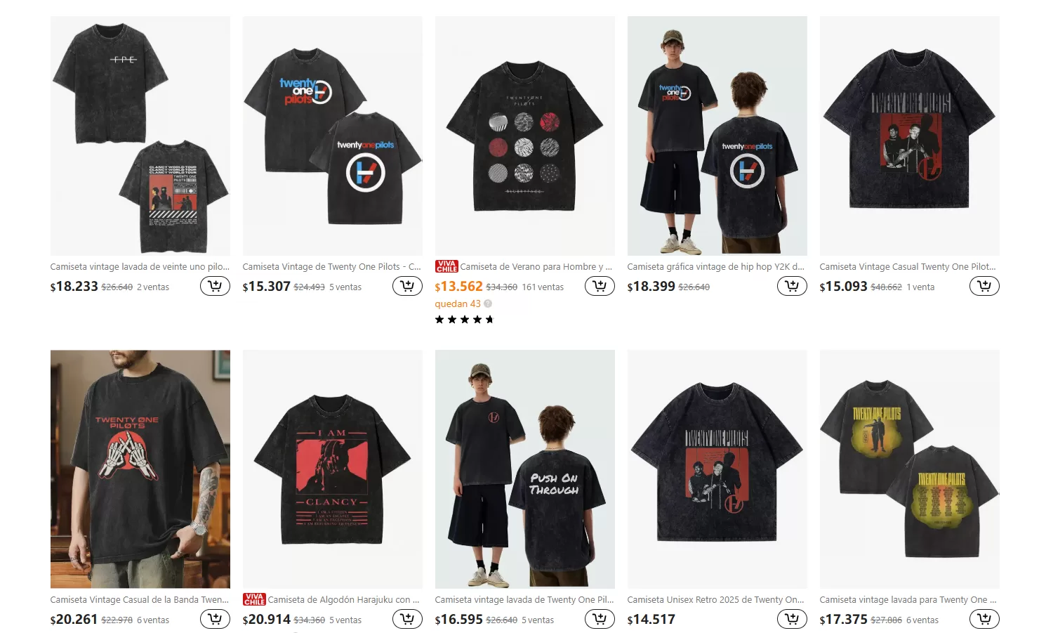 Merch falsa de la banda en Temu.