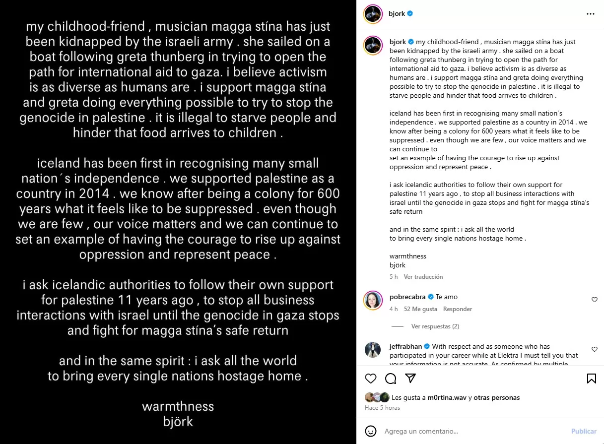 Björk mensaje israel