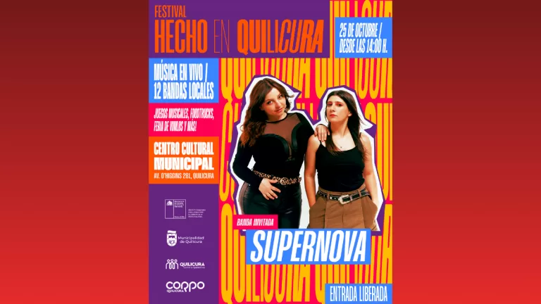 El Festival Hecho en Quilicura 2025 regresa el sábado 25 de octubre con entrada liberada y una invitada estelar: Supernova. Organizado por la Corporación Cultural Municipal de Quilicura, el encuentro celebra y visibiliza el talento emergente de la comuna en un escenario profesional abierto para toda la familia.
