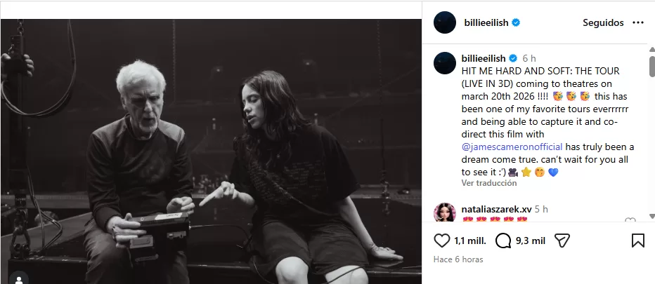 Captura de pantalla Instagram Billie Eilish