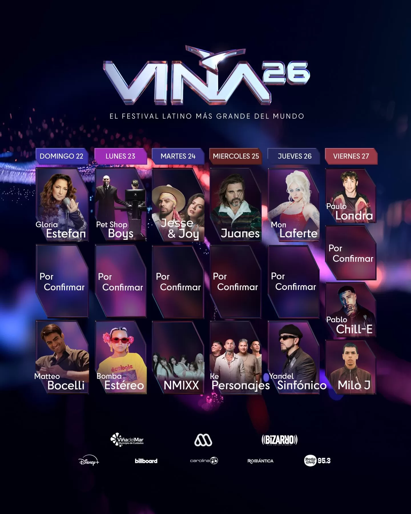 Horarios Festival de Viña 2026