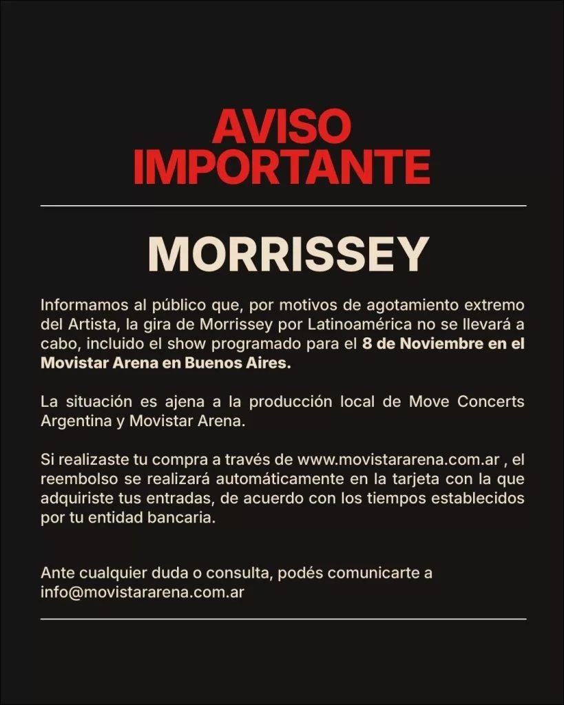 Morrissey cancela shows