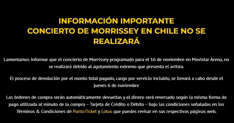Morrissey comunicado Chile