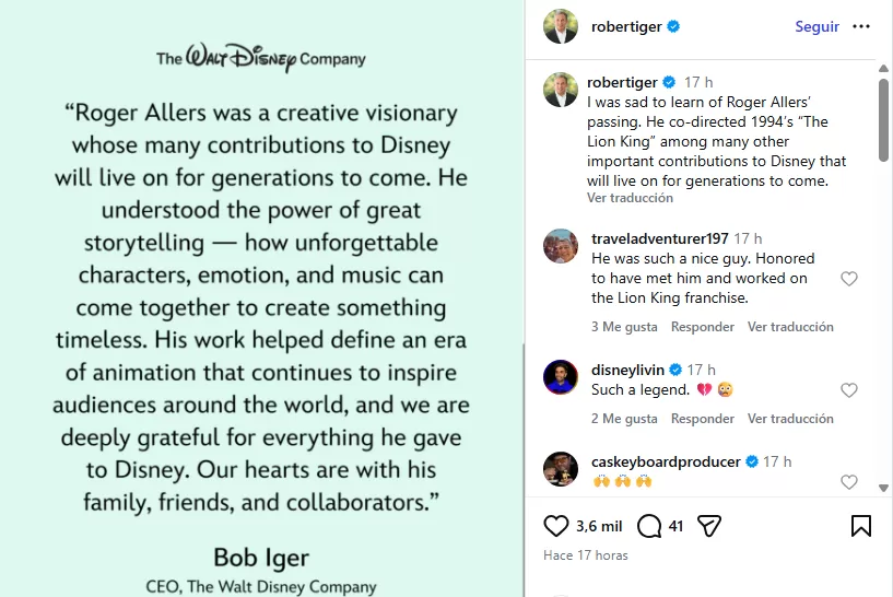 Homenaje a Roger Allers Instagram