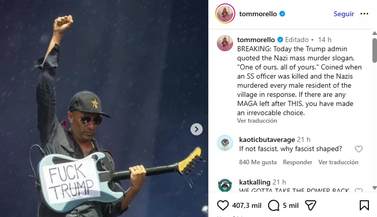 Tom Morello guitarra Instagram