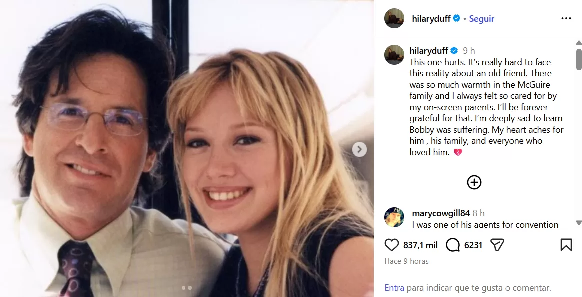 Hilary Duff despide a Robert Carradine vía Instagram, @hilaryduff