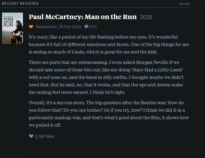 Paul McCartney Letterboxd review