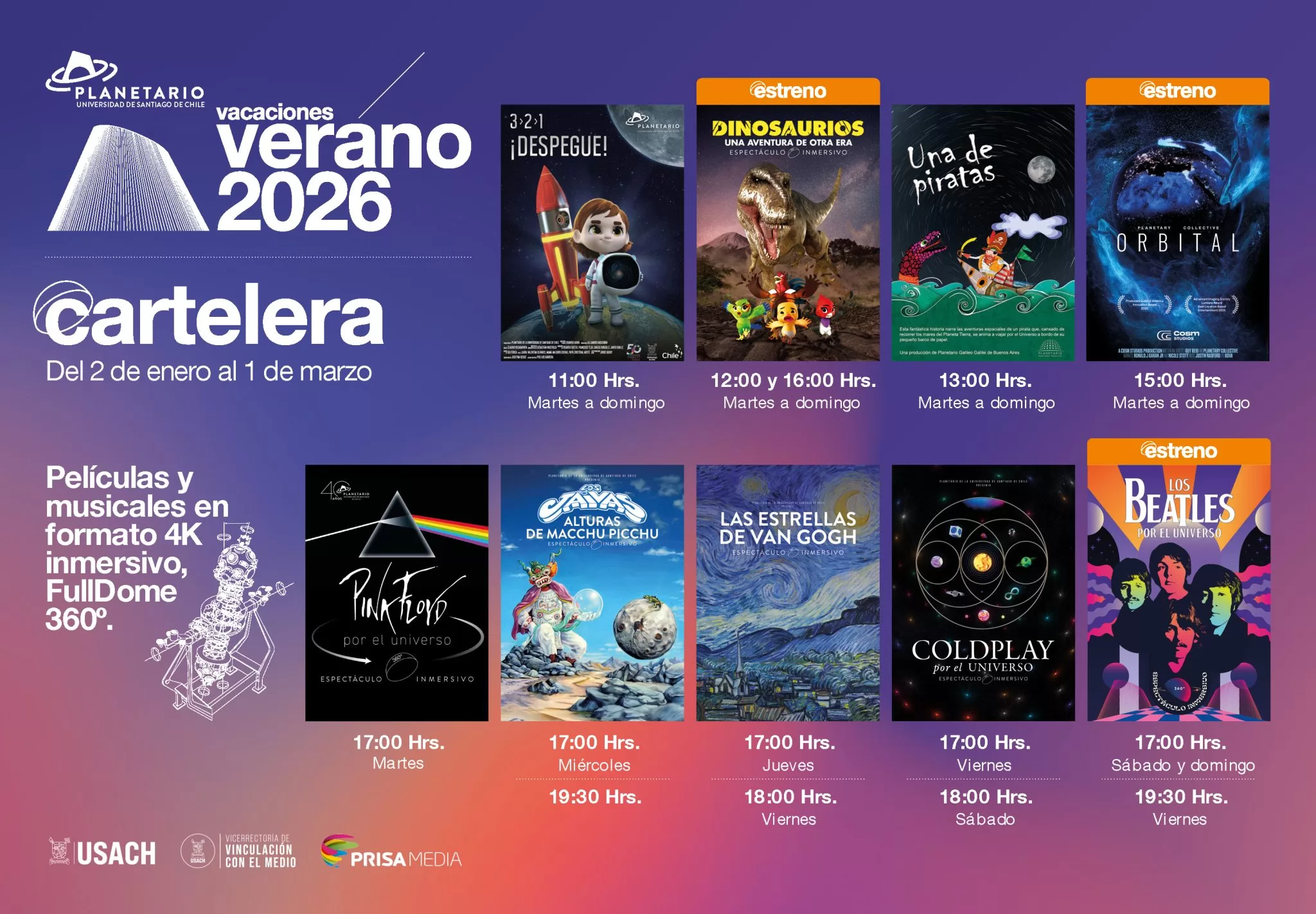 Cartelera de verano de Planetario de Santiago