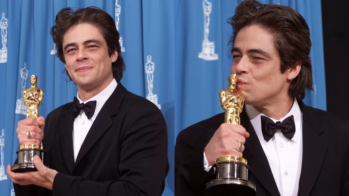 Benicio Del Toro con el Oscar a Mejor Actor de Reparto por "Tráfico", Getty