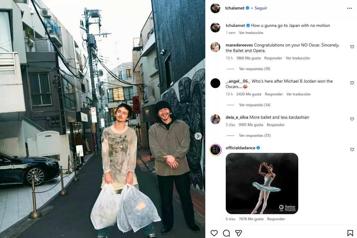 Última publicación de Timothée Chalamet vía Instagram