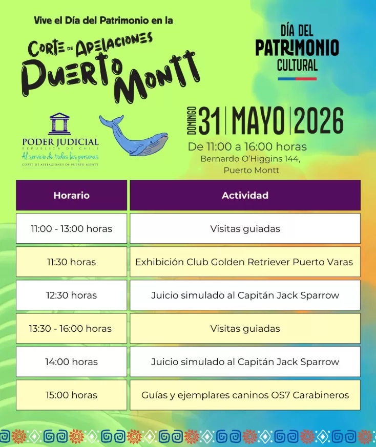 Calendario del Día del Patrimonio en La Corte de Apelaciones de Puerto Montt