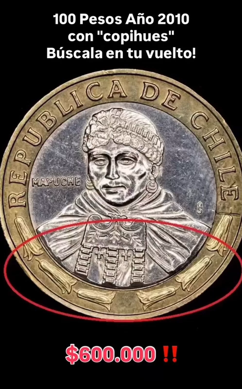 Moneda de 100 pesos error