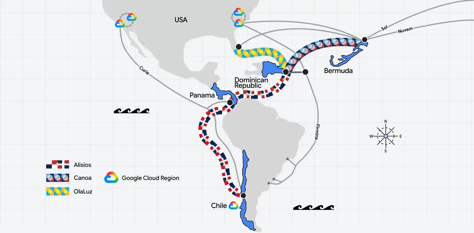 Chile-Panama-DR Mapa Google
